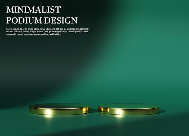Minimales goldenes Podium für die Produktvorstellung, Stand, Sockel, Studio, grüne Hintergrundfarbe, 3D-Rendering