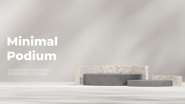 Minimales Podium aus Beton und Terrazzo-Textur für Produkt-3D-Rendering-Mockup in Landschaftsvorlage