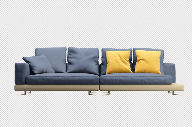 Minimales Sofa im Wohnzimmer in 3D-Darstellung isoliert
