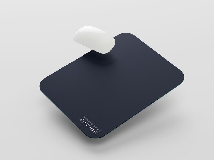 PSD minimalist black mouse pad with white wireless mouse