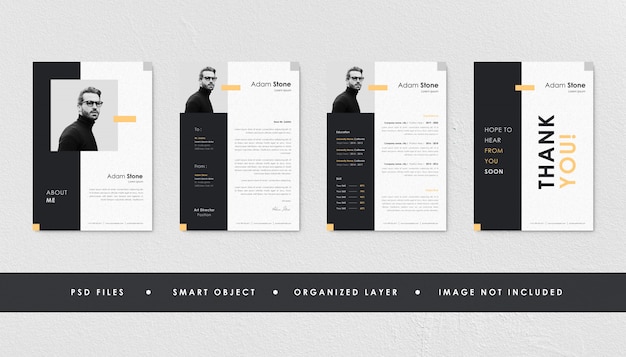 Minimalist Black Yellow Resume Curriculum Template Bundle