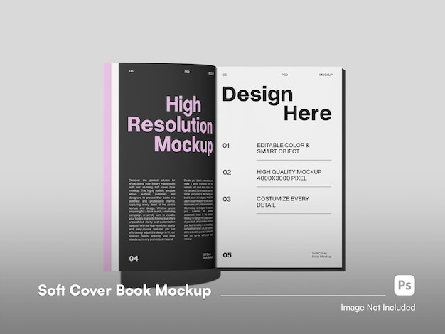 Minimalist Bold Moderne offene Buch Isolierte Mockup Innenseite Seitenansicht