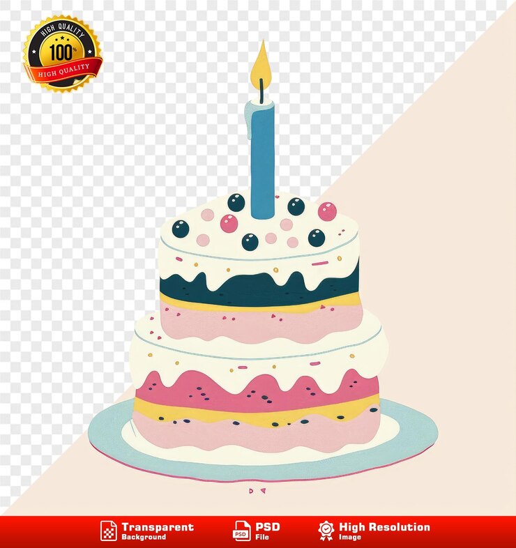 PSD minimalist france birthday cake poster with pastel colors
