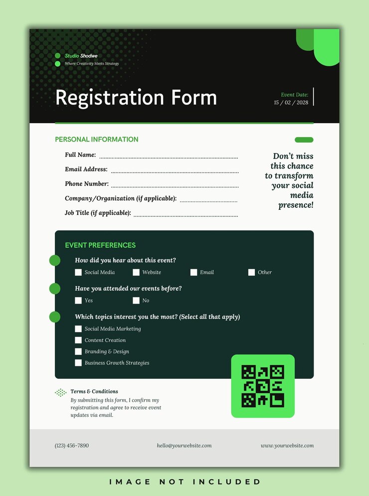 PSD minimalist professional event registration form