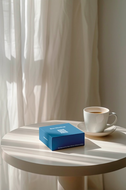 Minimalist still life with coffee and cake box mockup
