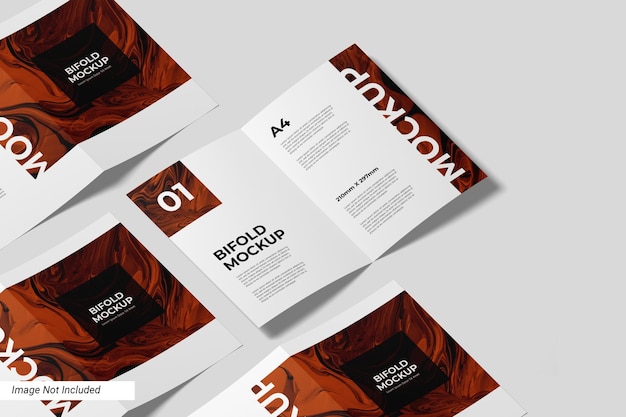 Minimalista A4 Bifold Flyer Mockup vista prospettica