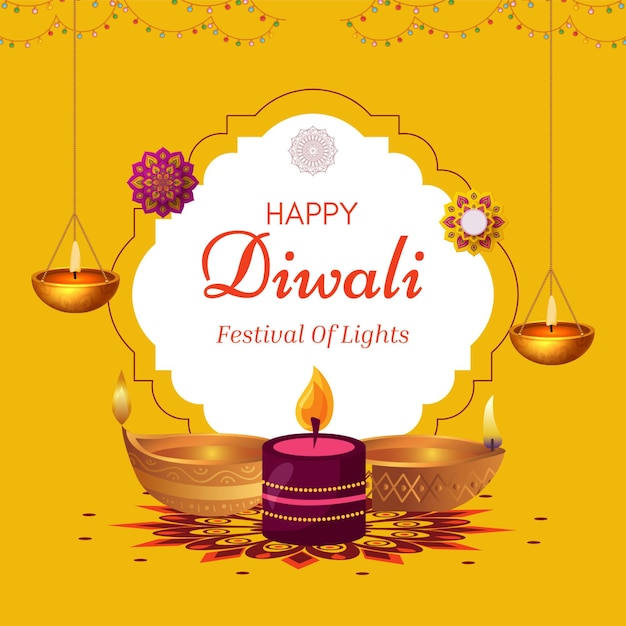 Minimalista amarelo Feliz Diwali Festival da Luz