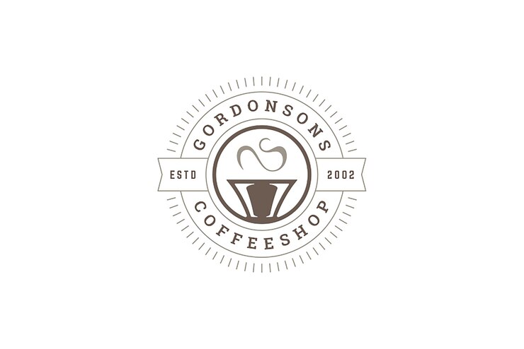 PSD minimalista diseño de plantilla de logotipo de café vintage por la mañana con taza de café caliente y círculo