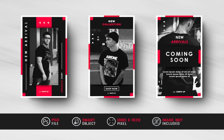 Minimalista Negro Rojo Instagram Historias Social Media Banner