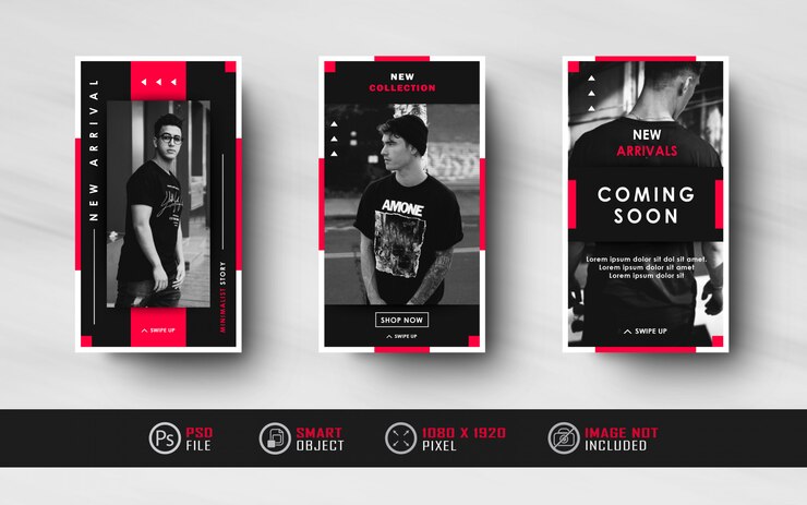 Minimalista Preto Vermelho Instagram Stories Banner Mídia Social
