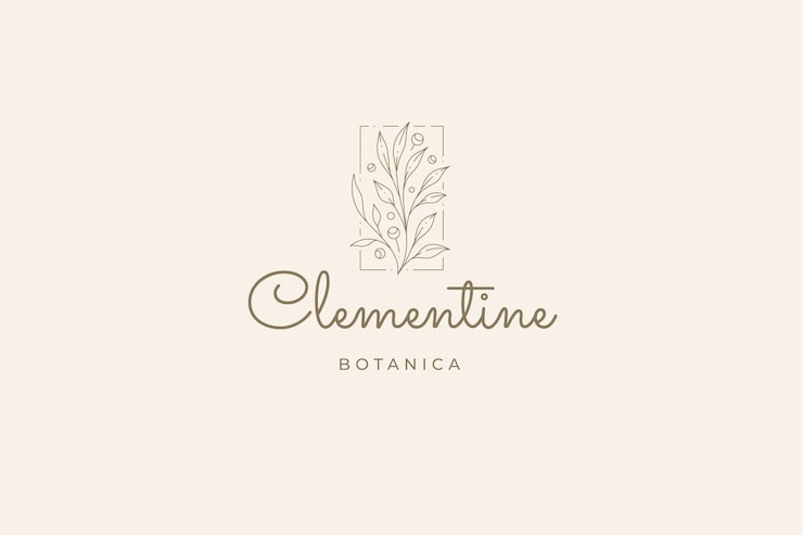 PSD minimalista primavera cranberry natural rama bayas hojas marco geométrico línea arte logotipo