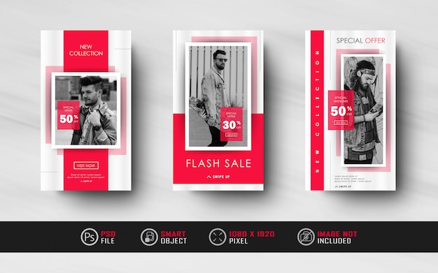 Minimalista Red Social Media Sale Banner Instagram Stories