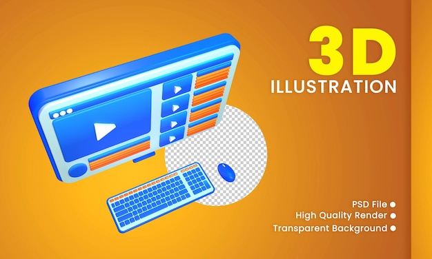 Minimalistische 3D-Illustration einer Video-Streaming-Website Ansicht oben links