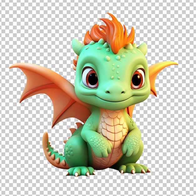 PSD minimalistische 3d-süße baby-drache tierillustration auf durchsichtigem hintergrund