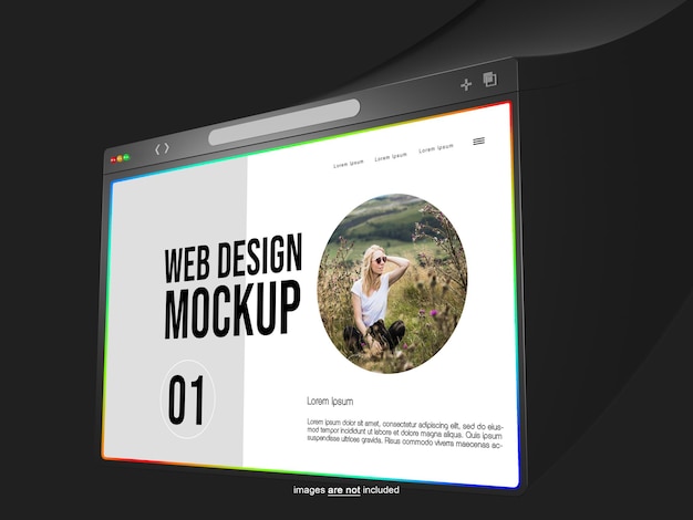 Minimalistische 3d-webpräsentation aus perspektive ansicht mockup psd