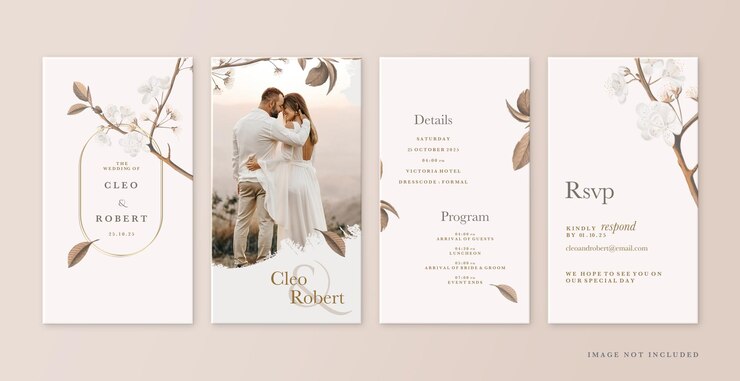 PSD minimalistische blumenhochzeits-instagram-geschichten