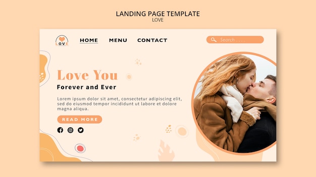 PSD minimalistische landingpage-designvorlage für liebe