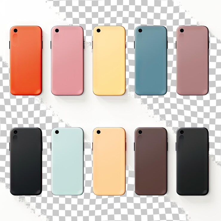 Minimalistische moderne farbige Lehm-Mockup-Smartphones Vector EPS Isoliert auf transparentem Hintergrund