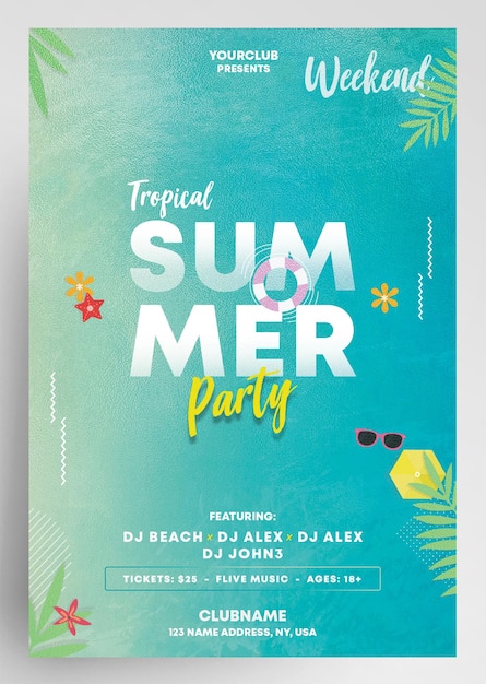 PSD minimalistische party-flyer-vorlage für sommerveranstaltungen