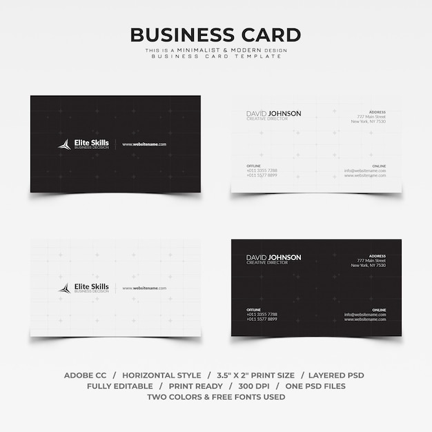 PSD minimalistische schwarzweiss-visitenkarte