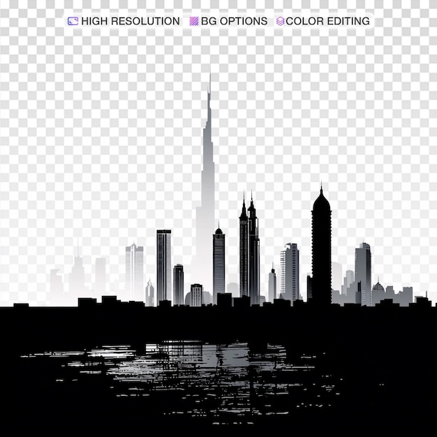 Minimalistische Silhouette der Stadt Sharjah gegen einen weißen Himmel