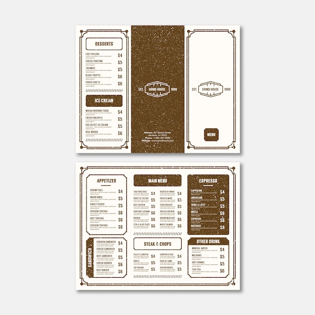 Minimalistische vintage trifold menüvorlage