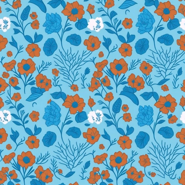 Minimalistisches blumenmuster in orange und blau