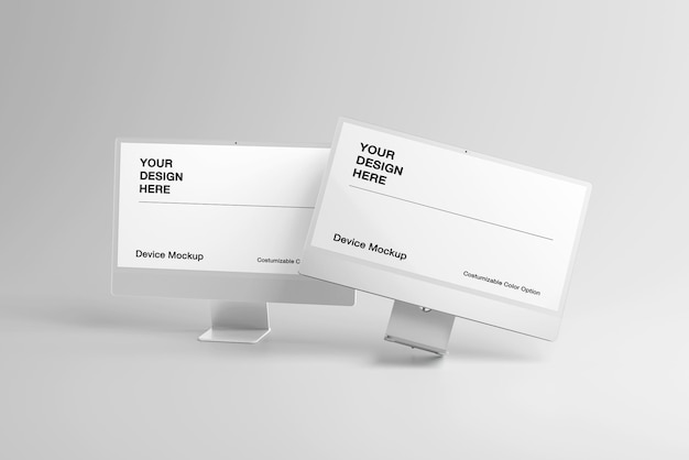Minimalistisches Computer-Mockup mit realistischer Szene und anpassbarem Objekt- und Hintergrundfarbe