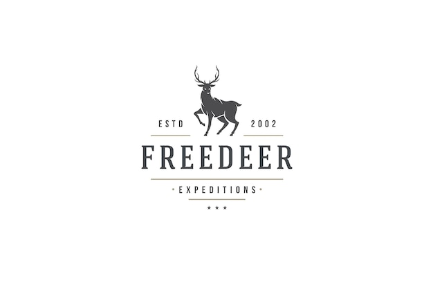 Minimalistisches Emblem mit Hirsch-Ikonen, das Expeditionen fördert