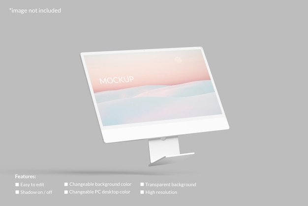 Minimalistisches fliegendes PC-Desktop-Bildschirmmodell