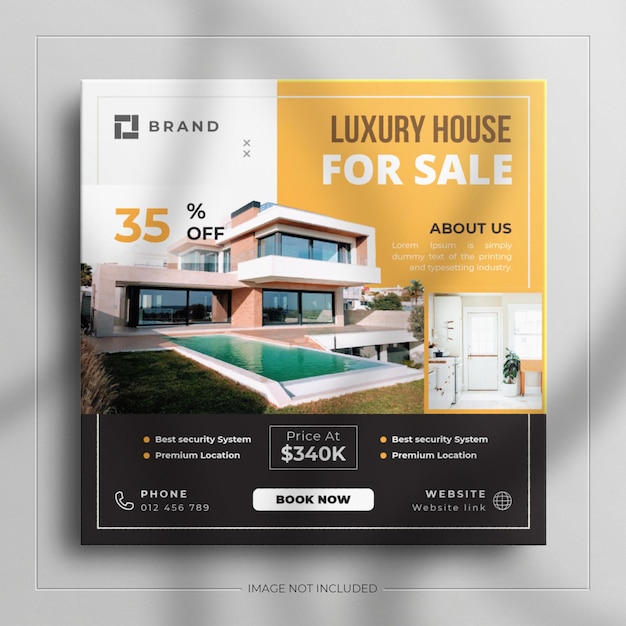 Minimalistisches Immobilienhaus-Quadrat-Social-Media-Verkaufsbanner für Instagram-Geschichte mit einem sauberen Modell