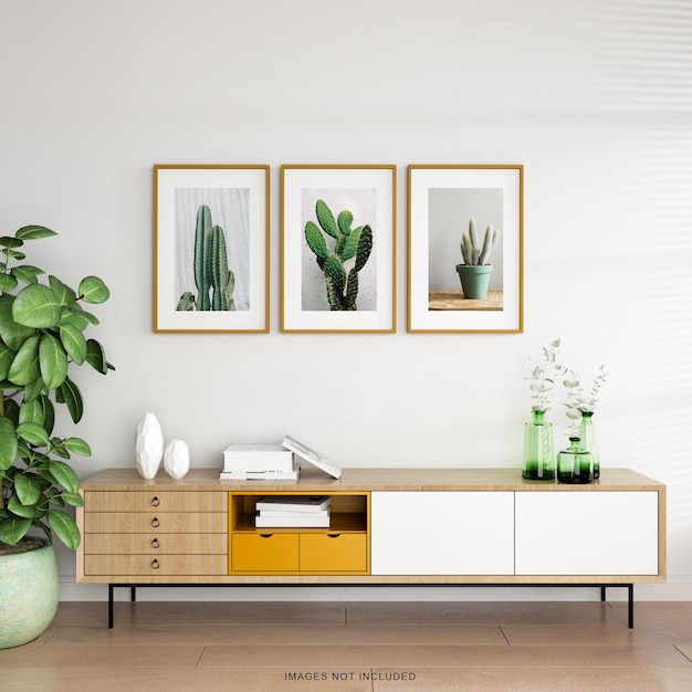 Minimalistisches Interieur des Wohnzimmers mit Sideboard-Wandmodell