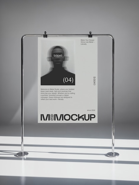 Minimalistisches weißes Poster-Mockup mit metallischem Rahmen