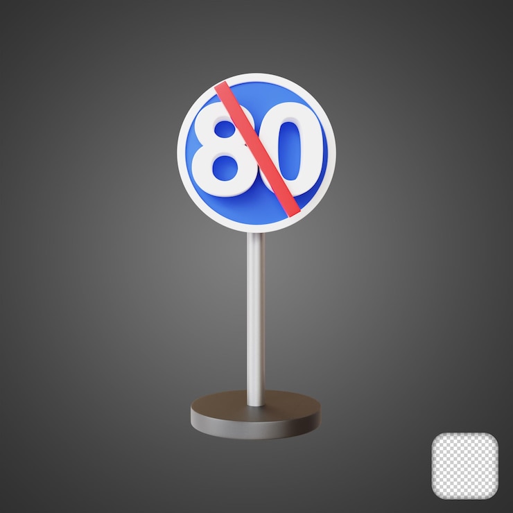 PSD mínimo 80 límite de velocidad finaliza señal de tráfico ilustración 3d de tráfico