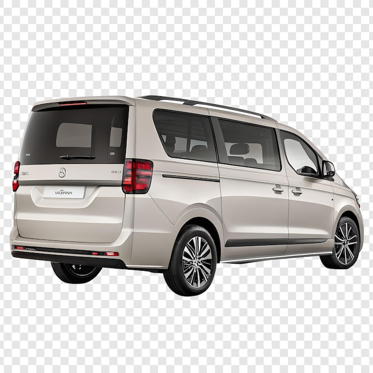 PSD minivan plateada con ventanas teñidas y ruedas de aleación