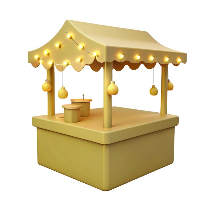 PSD un mirador amarillo con luces y una caja con una caja de velas