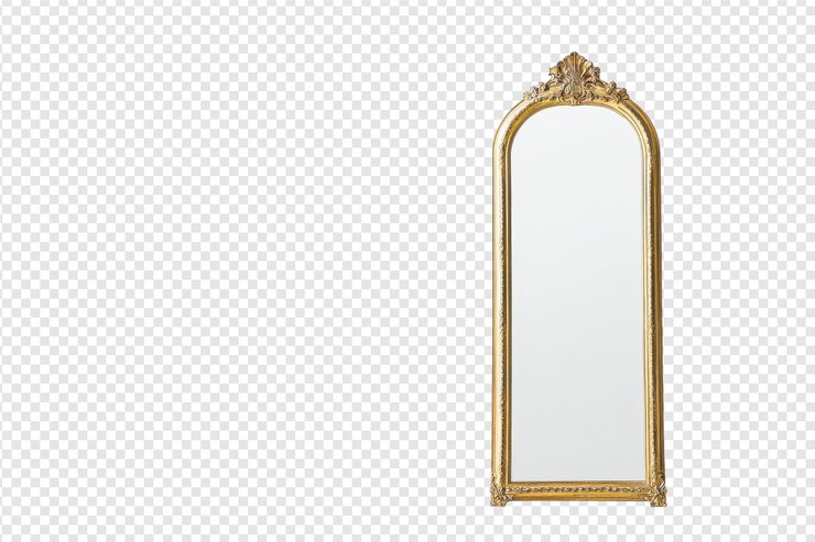 PSD miroir moderne à pleine longueur avec un cadre élégant isolé sur un fond transparent