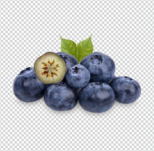 Mirtilos frescos com folhas isoladas Premium PSD