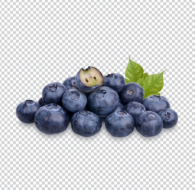 Mirtilos frescos com folhas isoladas Premium PSD