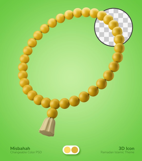 PSD misbaha tasbih musulmán oración rosario 3d icono ilustración ramadan eid al fitr tema islámico
