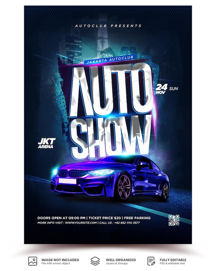 PSD mise en page d'affiche de promotion de publicité de voiture personnalisable