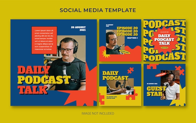 PSD mise en page de bannière de publication de médias sociaux rétro de podcast d'été