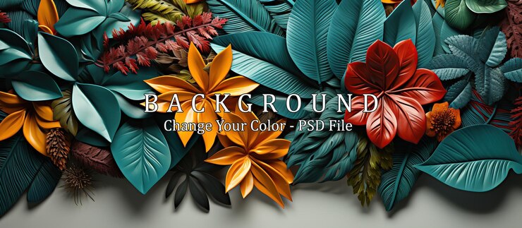 PSD mise en page créative faite de feuilles tropicales colorées sur fond blanc