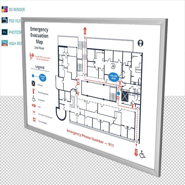 PSD mise en page de la sortie d'urgence 3d render psd