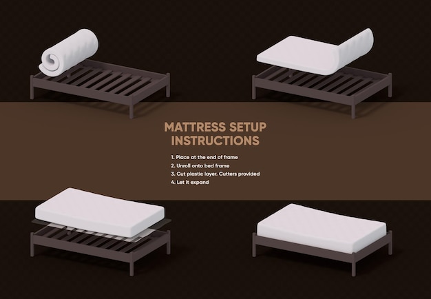 Mise en place d'un matelas en mousse compressée entièrement déployé sur le lit Vue de gauche