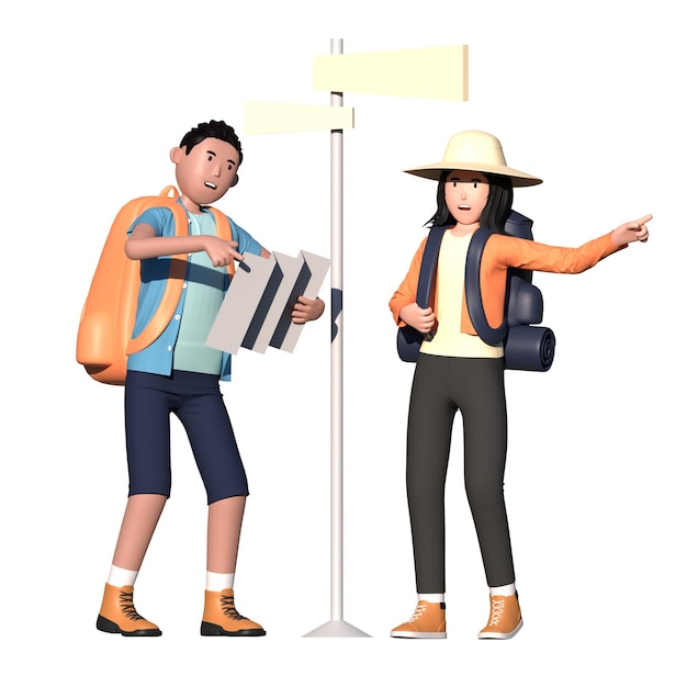 Missguided wrong way backpacker map destination Tourist Couple