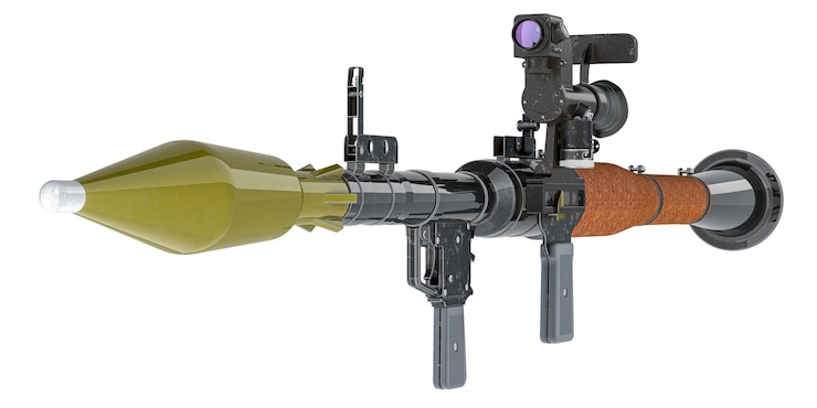 PSD missile guidato antitanco con rendering 3d del razzo isolato su uno sfondo trasparente
