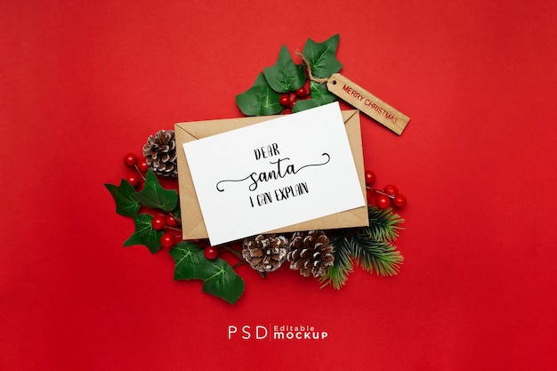 PSD mistel und weihnachtsgeschenke auf rot