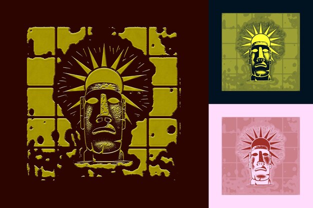 PSD misteriosa ilha de páscoa moai logotipo com esculturas intrincadas um modelo de design psd vector tshirt art