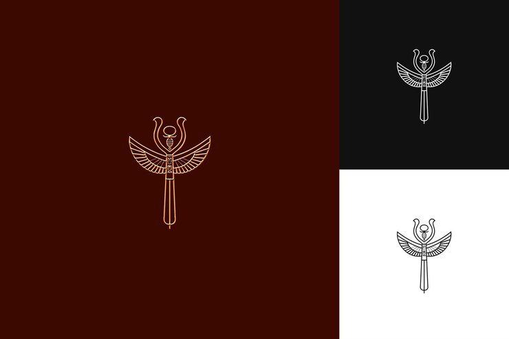 PSD misterioso logotipo de ankh egipcio con escarabajo y loto para colecciones de diseño vectorial abstracto deco